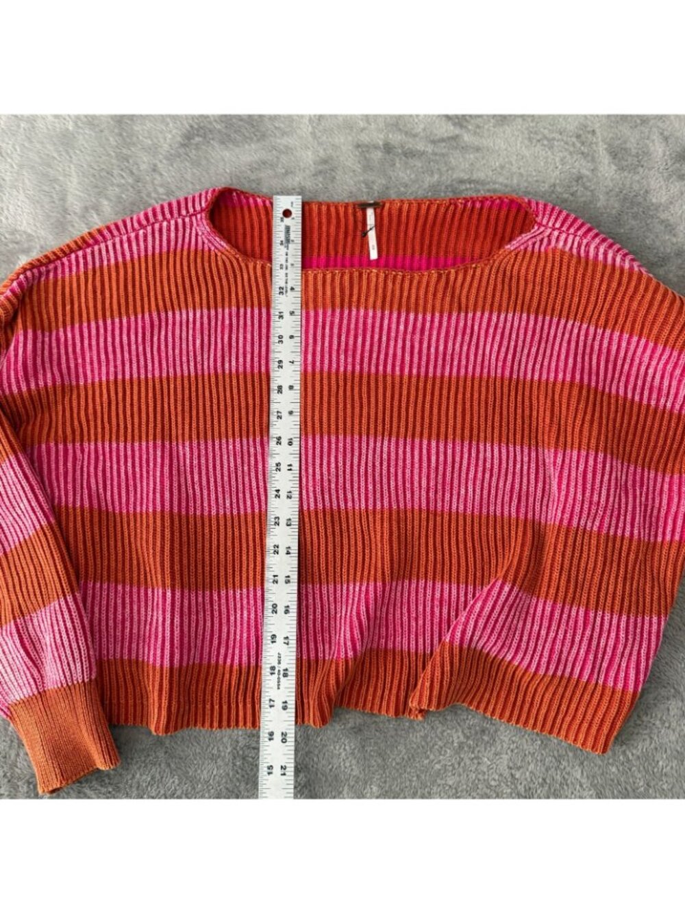 Free People Just My Striped Knit Cropped Oversized Sweater MEDIUM Pink Orange - Picture 4 of 6